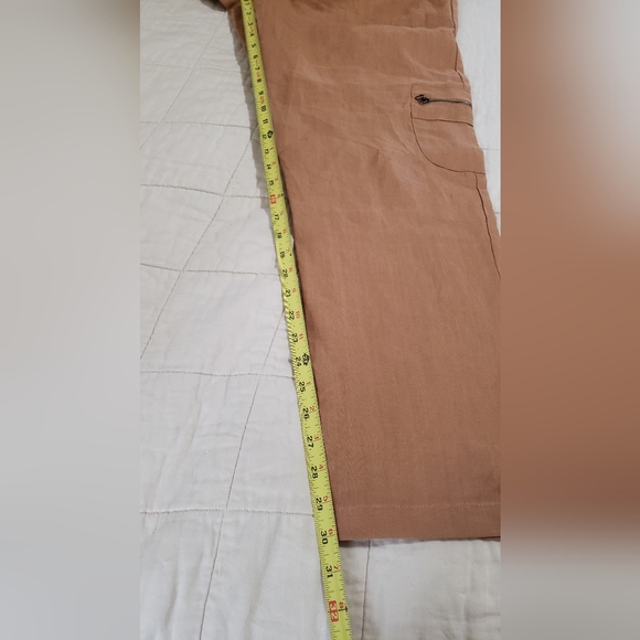 Soft Surroundings Camel Brown Linen-Like Pants Cargo Zippers Large Like-… - Picture 9 of 9